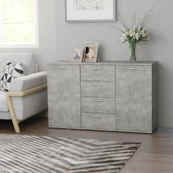 HAPPYSHOPPING Buffet Gris Beton 120x35,5x75 Cm Agglomere