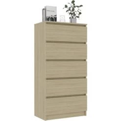 HAPPYSHOPPING Buffet A Tiroirs Chene Sonoma 60x35x121 Cm Agglomere -Buffet et enfilade Soldes 40758549 3