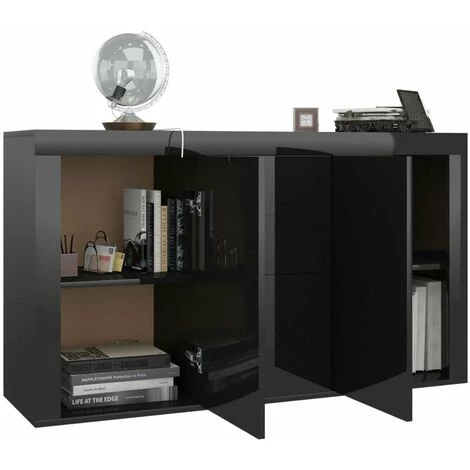 HAPPYSHOPPING Buffet Noir Brillant 120x36x69 Cm Agglomere 4 HAPPYSHOPPING Buffet Noir Brillant 120x36x69 Cm Agglomere – Image 4