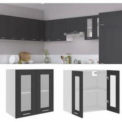 HAPPYSHOPPING Armoire En Verre Suspendue Gris 60x31x60 Cm Agglomere
