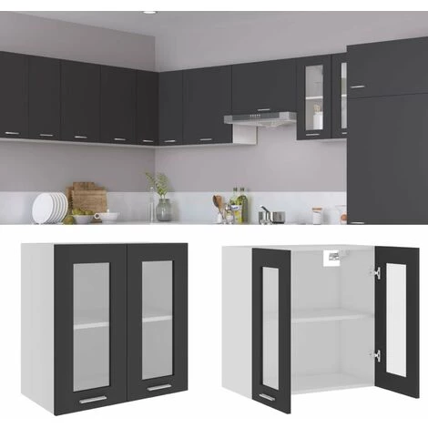 HAPPYSHOPPING Armoire En Verre Suspendue Gris 60x31x60 Cm Agglomere 1 HAPPYSHOPPING Armoire En Verre Suspendue Gris 60x31x60 Cm Agglomere