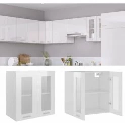 HAPPYSHOPPING Armoire En Verre Suspendue Blanc Brillant 60x31x60 Cm Agglomere