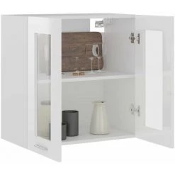 HAPPYSHOPPING Armoire En Verre Suspendue Blanc Brillant 60x31x60 Cm Agglomere -Buffet et enfilade Soldes 40758967 4