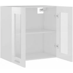 HAPPYSHOPPING Armoire En Verre Suspendue Blanc Brillant 60x31x60 Cm Agglomere -Buffet et enfilade Soldes 40758967 5