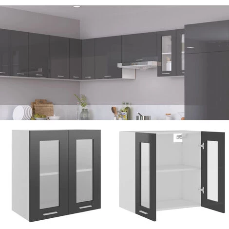 HAPPYSHOPPING Armoire En Verre Suspendue Gris Brillant 60x31x60 Cm Agglomere 1 HAPPYSHOPPING Armoire En Verre Suspendue Gris Brillant 60x31x60 Cm Agglomere