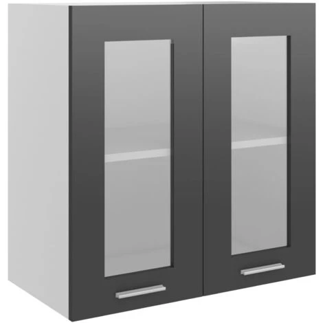 HAPPYSHOPPING Armoire En Verre Suspendue Gris Brillant 60x31x60 Cm Agglomere 2 HAPPYSHOPPING Armoire En Verre Suspendue Gris Brillant 60x31x60 Cm Agglomere – Image 2