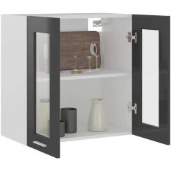 HAPPYSHOPPING Armoire En Verre Suspendue Gris Brillant 60x31x60 Cm Agglomere 8 HAPPYSHOPPING Armoire En Verre Suspendue Gris Brillant 60x31x60 Cm Agglomere -Buffet et enfilade Soldes 40758971 4