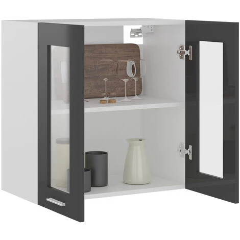 HAPPYSHOPPING Armoire En Verre Suspendue Gris Brillant 60x31x60 Cm Agglomere 4 HAPPYSHOPPING Armoire En Verre Suspendue Gris Brillant 60x31x60 Cm Agglomere – Image 4