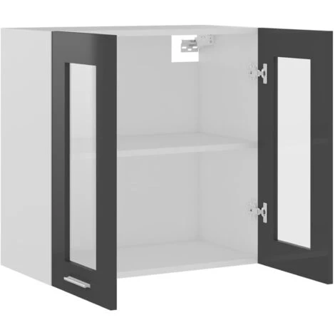 HAPPYSHOPPING Armoire En Verre Suspendue Gris Brillant 60x31x60 Cm Agglomere 5 HAPPYSHOPPING Armoire En Verre Suspendue Gris Brillant 60x31x60 Cm Agglomere – Image 5