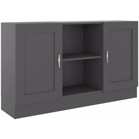HAPPYSHOPPING Buffet Gris 120x30,5x70 Cm Agglomere 2 HAPPYSHOPPING Buffet Gris 120x30,5x70 Cm Agglomere – Image 2