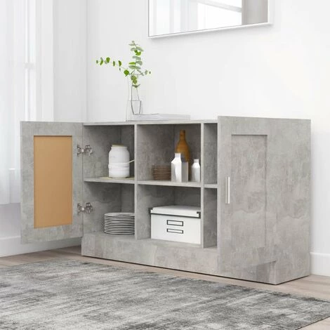HAPPYSHOPPING Buffet Gris Beton 120x30,5x70 Cm Agglomere 3 HAPPYSHOPPING Buffet Gris Beton 120x30,5x70 Cm Agglomere – Image 3