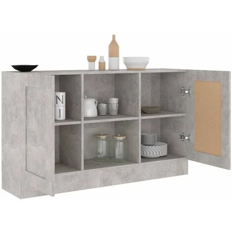 HAPPYSHOPPING Buffet Gris Beton 120x30,5x70 Cm Agglomere 4 HAPPYSHOPPING Buffet Gris Beton 120x30,5x70 Cm Agglomere – Image 4