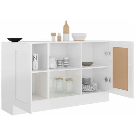 HAPPYSHOPPING Buffet Blanc Brillant 120x30,5x70 Cm Agglomere 4 HAPPYSHOPPING Buffet Blanc Brillant 120x30,5x70 Cm Agglomere – Image 4