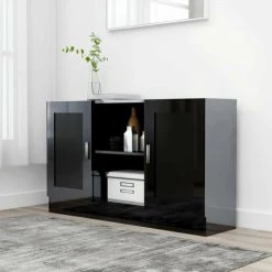 HAPPYSHOPPING Buffet Noir Brillant 120x30,5x70 Cm Agglomere