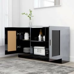 HAPPYSHOPPING Buffet Noir Brillant 120x30,5x70 Cm Agglomere -Buffet et enfilade Soldes 40759234 3