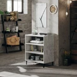 HAPPYSHOPPING Buffet Gris Beton 57x35x70 Cm Agglomere