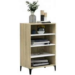 HAPPYSHOPPING Buffet Blanc Et Chene Sonoma 57x35x90 Cm Agglomere -Buffet et enfilade Soldes 40760119 3