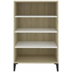 HAPPYSHOPPING Buffet Blanc Et Chene Sonoma 57x35x90 Cm Agglomere -Buffet et enfilade Soldes 40760119 4