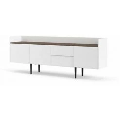 CAESAROO Buffet Salon 195x40 Cm Blanc Mat Et Noyer Avec Trois Portes Et Deux Tiroirs | Blanc Et Noyer 8 CAESAROO Buffet Salon 195x40 Cm Blanc Mat Et Noyer Avec Trois Portes Et Deux Tiroirs | Blanc Et Noyer -Buffet et enfilade Soldes 40907919 4