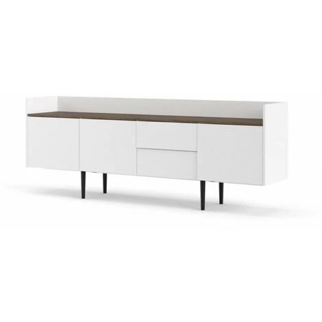 CAESAROO Buffet Salon 195x40 Cm Blanc Mat Et Noyer Avec Trois Portes Et Deux Tiroirs | Blanc Et Noyer 4 CAESAROO Buffet Salon 195x40 Cm Blanc Mat Et Noyer Avec Trois Portes Et Deux Tiroirs | Blanc Et Noyer – Image 4