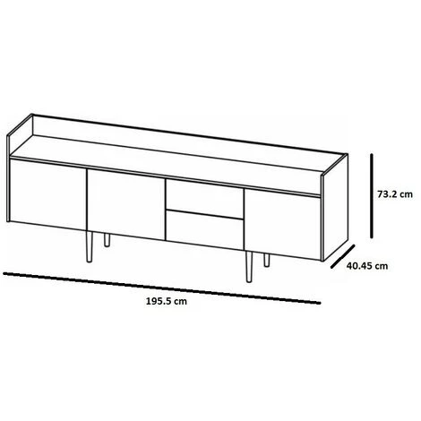 CAESAROO Buffet Salon 195x40 Cm Blanc Mat Et Noyer Avec Trois Portes Et Deux Tiroirs | Blanc Et Noyer 5 CAESAROO Buffet Salon 195x40 Cm Blanc Mat Et Noyer Avec Trois Portes Et Deux Tiroirs | Blanc Et Noyer – Image 5