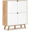 PRICE FACTORY Buffet Haut Design Type Scandinave Collection AOMORI 4 Portes, Coloris Hêtre Et Blanc Mat - Blanc