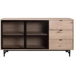 AUTRES Buffet - Chene Clair Et Métal Noir - Industriel - 2 Portes Et 3 Tiroirs - VENTURY - 150 X 40 X 78 Cm