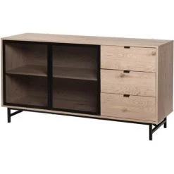 AUTRES Buffet - Chene Clair Et Métal Noir - Industriel - 2 Portes Et 3 Tiroirs - VENTURY - 150 X 40 X 78 Cm -Buffet et enfilade Soldes 41322363 3