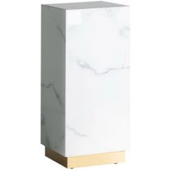 LES TENDANCES Meuble 1 Porte Art Déco Verre Cristal Teinté Blanc Marbré Et Acier Doré Kola 90 Cm