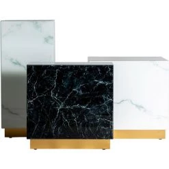 LES TENDANCES Meuble 1 Porte Art Déco Verre Cristal Teinté Blanc Marbré Et Acier Doré Kola 90 Cm -Buffet et enfilade Soldes 41345995 3