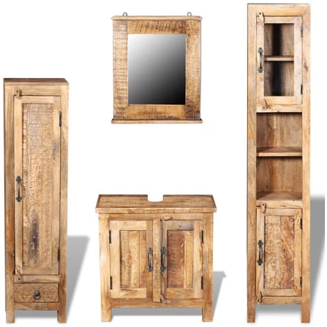 HAPPYSHOPPING Meuble Toilette+miroir Et 2 Armoires Laterales Bois De Manguier 1 HAPPYSHOPPING Meuble Toilette+miroir Et 2 Armoires Laterales Bois De Manguier