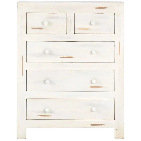 HAPPYSHOPPING Armoire A Tiroirs Blanc 58 X 30 X 75 Cm Bois D'acacia Massif 2 HAPPYSHOPPING Armoire A Tiroirs Blanc 58 X 30 X 75 Cm Bois D'acacia Massif – Image 2