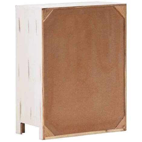HAPPYSHOPPING Armoire A Tiroirs Blanc 58 X 30 X 75 Cm Bois D'acacia Massif 3 HAPPYSHOPPING Armoire A Tiroirs Blanc 58 X 30 X 75 Cm Bois D'acacia Massif – Image 3