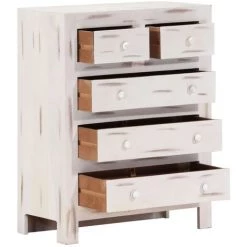 HAPPYSHOPPING Armoire A Tiroirs Blanc 58 X 30 X 75 Cm Bois D'acacia Massif 8 HAPPYSHOPPING Armoire A Tiroirs Blanc 58 X 30 X 75 Cm Bois D'acacia Massif -Buffet et enfilade Soldes 41372325 4