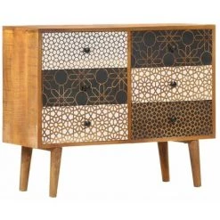 HAPPYSHOPPING Buffet Avec Motif Imprime 90x30x70 Cm Bois De Manguier Massif