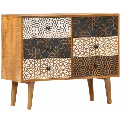 HAPPYSHOPPING Buffet Avec Motif Imprime 90x30x70 Cm Bois De Manguier Massif 1 HAPPYSHOPPING Buffet Avec Motif Imprime 90x30x70 Cm Bois De Manguier Massif