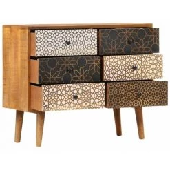 HAPPYSHOPPING Buffet Avec Motif Imprime 90x30x70 Cm Bois De Manguier Massif 7 HAPPYSHOPPING Buffet Avec Motif Imprime 90x30x70 Cm Bois De Manguier Massif -Buffet et enfilade Soldes 41372369 3