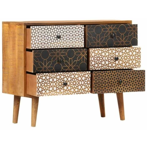 HAPPYSHOPPING Buffet Avec Motif Imprime 90x30x70 Cm Bois De Manguier Massif 3 HAPPYSHOPPING Buffet Avec Motif Imprime 90x30x70 Cm Bois De Manguier Massif – Image 3