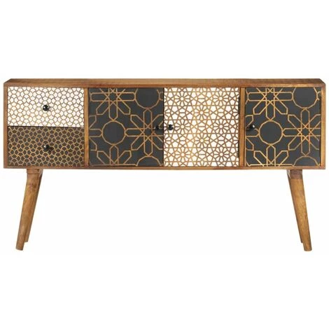 HAPPYSHOPPING Buffet Avec Motif Imprime 130x30x70 Cm Bois De Manguier Massif 2 HAPPYSHOPPING Buffet Avec Motif Imprime 130x30x70 Cm Bois De Manguier Massif – Image 2