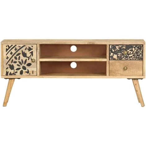 HAPPYSHOPPING Meuble TV 100 X 30 X 45 Cm Bois Massif De Manguier 5 HAPPYSHOPPING Meuble TV 100 X 30 X 45 Cm Bois Massif De Manguier â Image 5