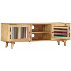 HAPPYSHOPPING Meuble TV 120 X 30 X 40 Cm Bois Massif De Manguier