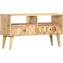 HAPPYSHOPPING Meuble TV 90x30x50 Cm Bois De Manguier Solide