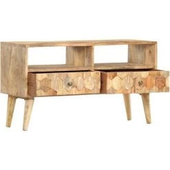 HAPPYSHOPPING Meuble TV 90x30x50 Cm Bois De Manguier Solide -Buffet et enfilade Soldes 41372818 4