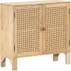 HAPPYSHOPPING Buffet 80x30x73 Cm Bois De Manguier Massif Et Canne Naturelle