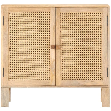 HAPPYSHOPPING Buffet 80x30x73 Cm Bois De Manguier Massif Et Canne Naturelle 2 HAPPYSHOPPING Buffet 80x30x73 Cm Bois De Manguier Massif Et Canne Naturelle – Image 2