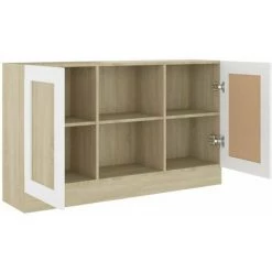 HAPPYSHOPPING Buffet Blanc Et Chene Sonoma 120x30,5x70 Cm Agglomere -Buffet et enfilade Soldes 41426514 5