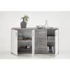 Buffet Coloris Gris Béton LA / Blanc En MDF - 160 X 83 X 35 Cm -PEGANE-