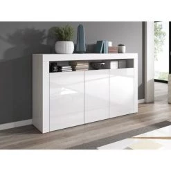 HUCOCO MELIS - Buffet Style Moderne Salon - 155x92x40 - 3 Portes+tablette Ouverte - Blanc -Buffet et enfilade Soldes 41977249 3