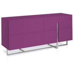 LES TENDANCES Buffet 4 Tiroirs Bois Laqué Violet Et Pieds Acier Inoxydable Dezina