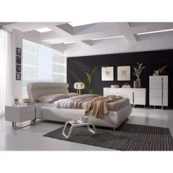 LES TENDANCES Buffet 4 Tiroirs Bois Laqué Violet Et Pieds Acier Inoxydable Dezina -Buffet et enfilade Soldes 41993964 3